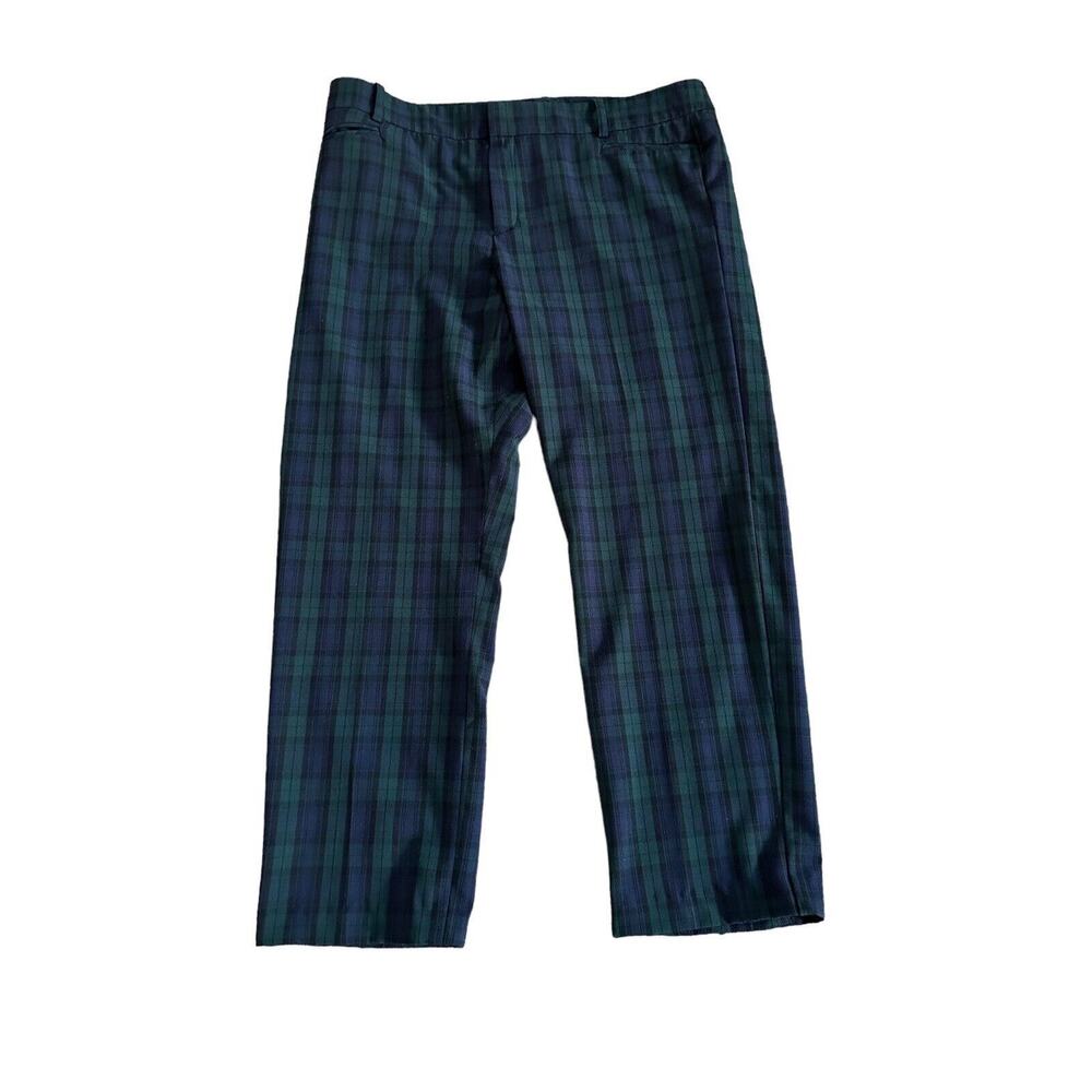 Calvin Klein Womens Green Plaid Flat Front Straight Leg Dress Pants Size 14